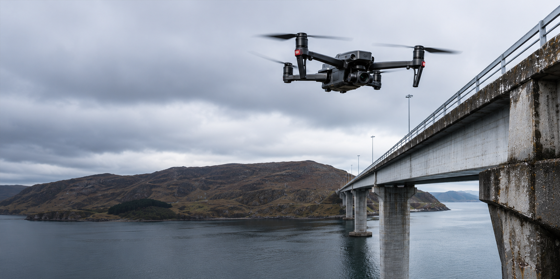 Infrastructure Inspections — drone hovering near a bridge structure